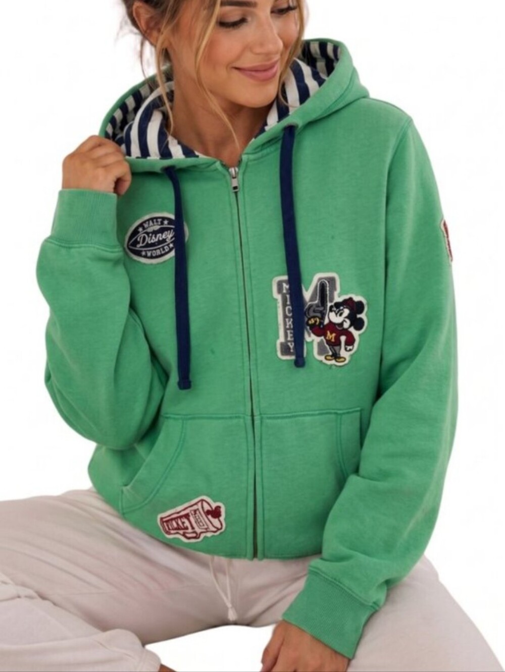 Disney Cruise Line Green Full Zip Hoodie Nautical Patch Sweatshirt Size Large